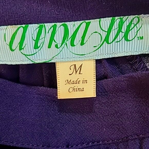 Aina be Navy Blue Top, Choker Neckline Cut-out, Long Bell Sleeves w/Flowers, Med - Picture 8 of 9